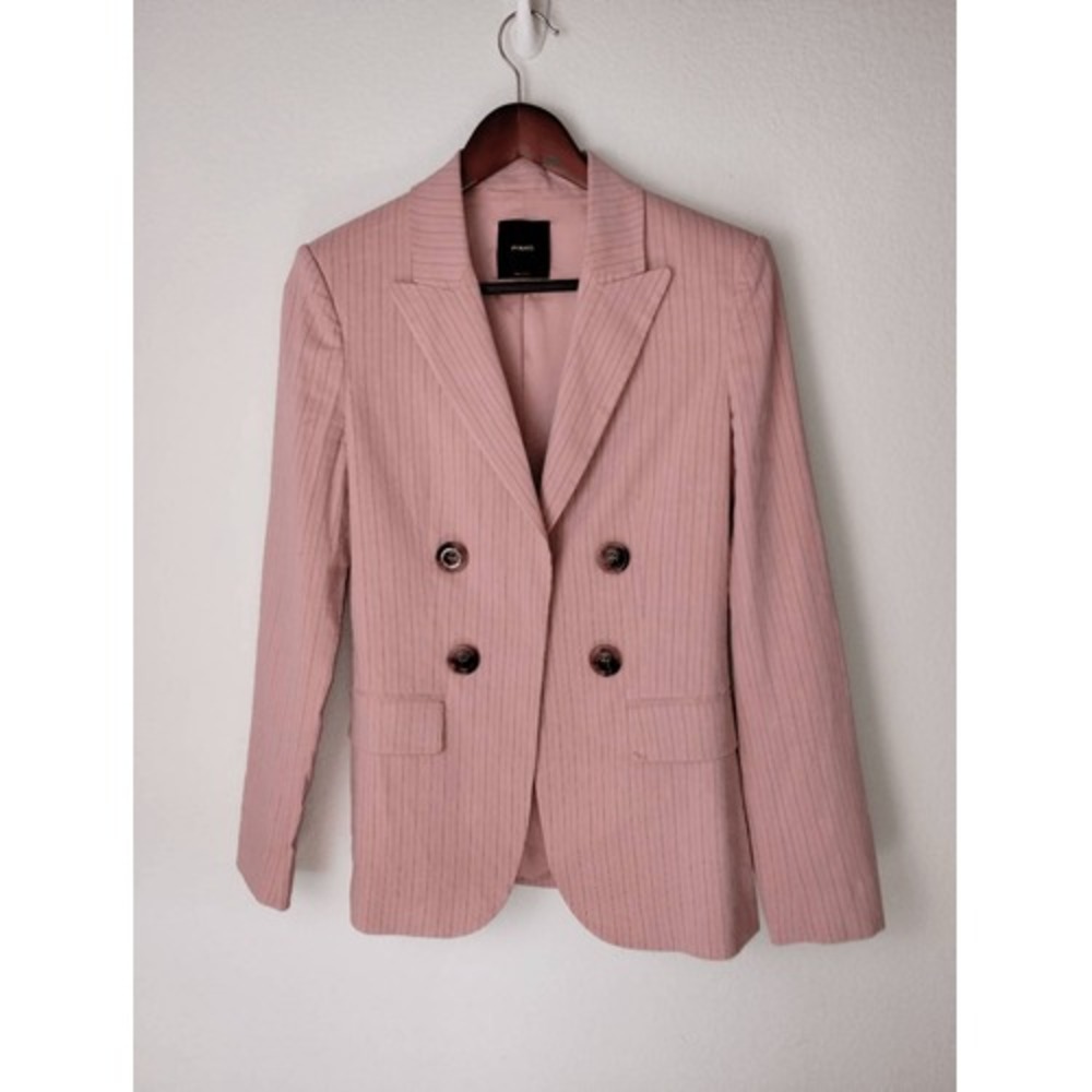 Pinko‎ Womens Blazer Sz 4 Pink Striped Italian Designer Tailored Jacket